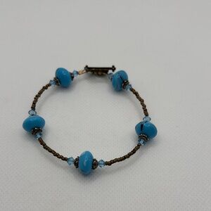 Elegant Blue Beaded Bracelet Handcraft by Canadian Marcia Fossey
